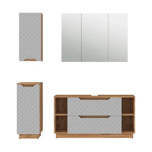Meubles bain Lotta Chêne/gris avec structure en carreaux 4 pièces Vicco