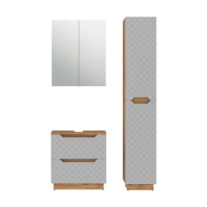 Meubles bain Lotta Chêne/gris avec structure en carreaux 3 pièces Vicco