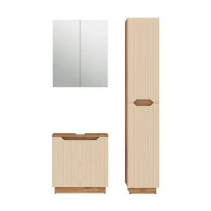 Badmöbel-Set Lotta Eiche/Kaschmir gestreift 3 Teile Vicco
