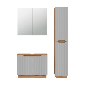 Conjunto de móveis de banheiro Lotta Carvalho/cinzento às riscas 3 partes Vicco