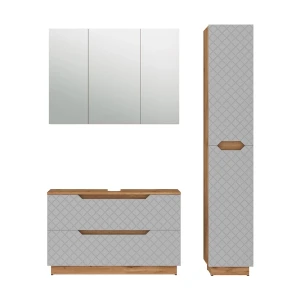 Meubles bain Lotta Chêne/gris avec structure en carreaux 3 pièces Vicco