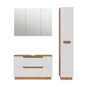Meubles bain Lotta Chêne/blanc avec structure en carreaux 3 pièces Vicco