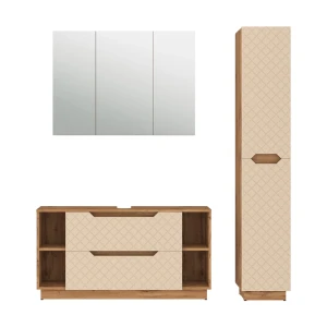 Meubles bain Lotta Chêne/cachemire avec structure en carreaux 3 pièces Vicco