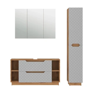 Meubles bain Lotta Chêne/gris avec structure en carreaux 3 pièces Vicco