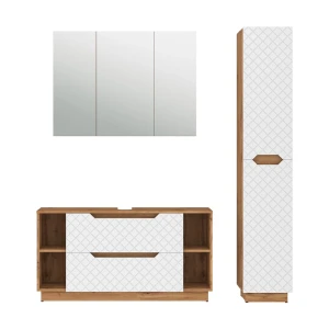 Meubles bain Lotta Chêne/blanc avec structure en carreaux 3 pièces Vicco