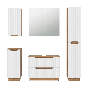 Badmöbel-Set Lotta Eiche/weiß gestreift 5 Teile Vicco