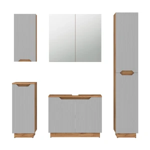 Set di mobili da bagno Lotta Rovere/grigio a righe 5 parti Vicco