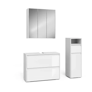 Badmöbel-Set Majest Weiß/Weiß Hochglanz 3 Teile Vicco
