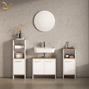 Badmöbel-Set Amalfi Weiß/Goldkraft Eiche 3-teilig livinity®