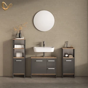 Badmöbel-Set Amalfi Anthrazit/Goldkraft Eiche 3-teilig livinity®