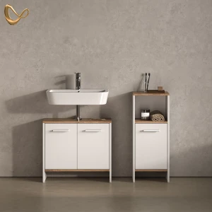 Badezimmermöbel-Set Amalfi Weiß/Goldkraft Eiche 2 Teile livinity®