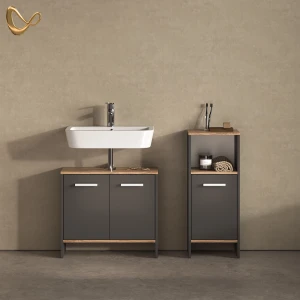 Badezimmermöbel-Set Amalfi Anthrazit/Goldkraft Eiche 2 Teile livinity®