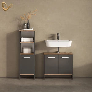 Badezimmermöbel-Set Amalfi Anthrazit/Goldkraft Eiche 2 Teile livinity®