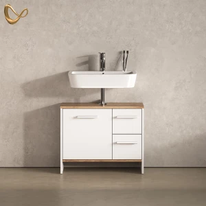 Waschbeckenunterschrank Amalfi Weiß/Goldkraft Eiche 70.2 x 57 cm mit 2 Schubladen und 1 Tür livinity®
