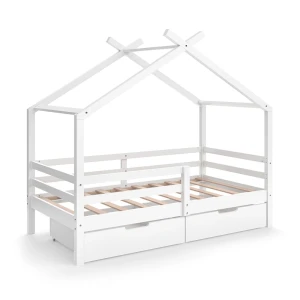 Hausbett Luni Weiß 160 x 80 cm mit Aufbewahrungskästen Vitalispa