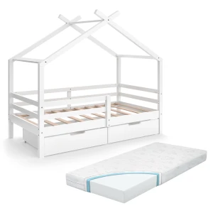 Domáca posteľ Luni biely 160 x 80 cm s úložnými boxmi a matracom Vitalispa