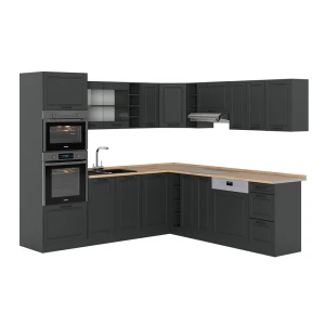 Kuchnia narożna R-Line Antracyt wiejski/Antracyt 247 x 237 cm, BP Dąb Vicco