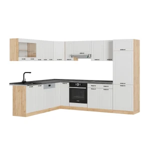 Kogoszczona kuchnia R-Line Biały rustykalny/Dąb goldkraft 287 x 227 cm, BP Antracyt Vicco