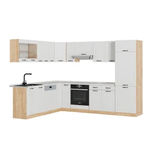 Hjørnekøkken R-Line Hvid/Gylden eg 287 x 227 cm, BP Marmor Vicco