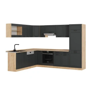 Eckküche R-Line Anthrazit Landhaus/Goldkraft Eiche 287 x 227 cm, AP Eiche Vicco