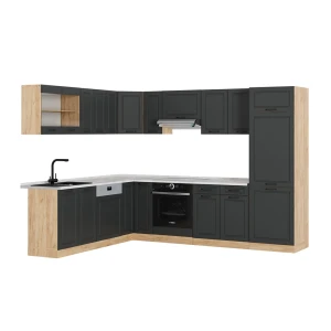 Hjørnekøkken R-Line Antracit landhus/Gylden eg 287 x 227 cm, BP Marmor Vicco