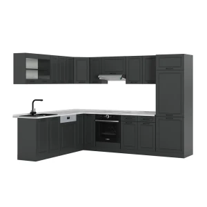 Hjørnekøkken R-Line Antracit landhus/Antracit 287 x 227 cm, BP Marmor Vicco