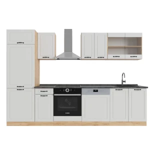 Køkkenrække R-Line Hvidt landhus/gyldent egetræ 300 cm , BP Antracit Vicco