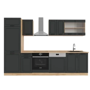 Køkkenrække R-Line Antracit landhus/gyldent egetræ 300 cm , BP Eg Vicco