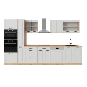 Küchenzeile R-Line Weiß Landhaus/Goldkraft Eiche 350 cm , AP Eiche Vicco