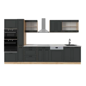 Küchenzeile R-Line Anthrazit Landhaus/Goldkraft Eiche 350 cm , AP Marmor Vicco