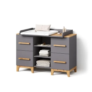 Wickelkommode Mailo Grau/Artisan XL mit 4 Schubladen livinity®