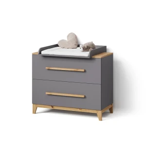 Wickelkommode Mailo Grau/Artisan mit 2 Schubladen livinity®
