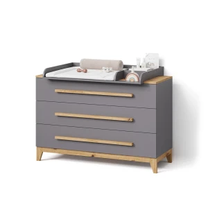 Wickelkommode Mailo Grau/Artisan XL mit 3 Schubladen livinity®