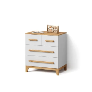 Kommode Mailo Weiß/Artisan 80 x 88 cm mit 4 Schubladen livinity®