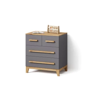Kommode Mailo Grau/Artisan 80 x 88 cm mit 4 Schubladen livinity®