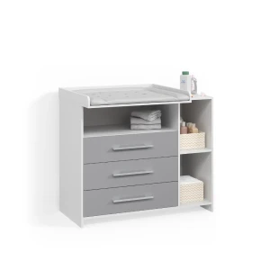 Wickelkommode Torino Weiß/Grau mit Schubladen livinity®