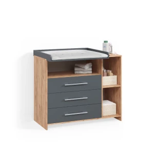 Wickelkommode Torino Anthrazit/Sonoma mit Schubladen livinity®