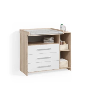 Wickelkommode Torino Weiß/Sonoma mit Schubladen livinity®