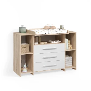 Wickelkommode Torino Weiß/Sonoma XL mit Schubladen livinity®