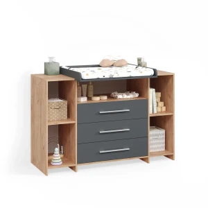 Wickelkommode Torino Anthrazit/Sonoma XL mit Schubladen livinity®