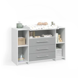 Wickelkommode Torino Weiß/Grau XL mit Schubladen livinity®