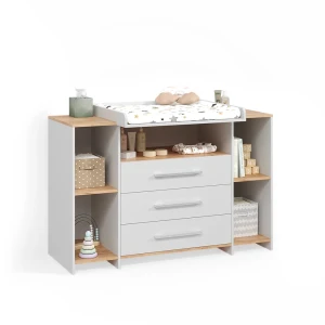 Wickelkommode Torino Weiß/Goldkraft Eiche mit 3 Schubladen livinity®