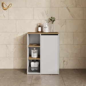 Badschrank Paolina Weiß/Artisan 68 x 88.2 cm mit offenen Regalen und Wäschekorb livinity®