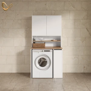 Waschmaschinenschrank Paolina Weiß/Artisan 93.6 x 88.2 cm 2 Teile mit Regal livinity®