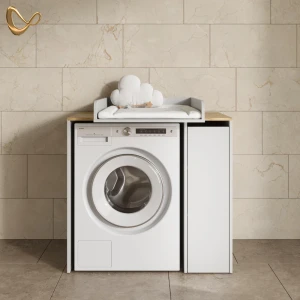 Waschmaschinenschrank Paolina Weiß/Artisan 93.6 x 88.2 cm 2 Teile mit Wickelauflage livinity®