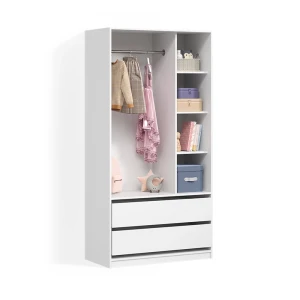 Kinderkleiderschrank Trento Weiß 100 x 200 cm mit 2 Schubladen livinity®