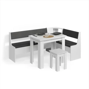 Eckbankgruppe Tiberio Weiß 180 x 120 cm mit Tisch livinity®