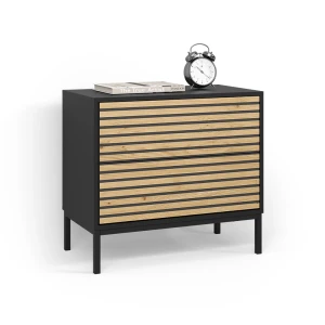 Nachttisch Aterno Goldkraft Eiche/Anthrazit mit 2 Schubladen livinity®