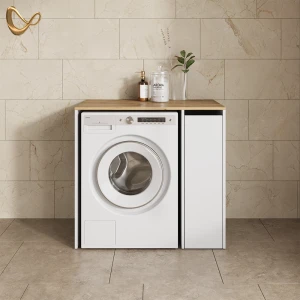 Waschmaschinenschrank Paolina Weiß/Artisan 93.6 x 88.2 cm mit Fächern und Tür livinity®