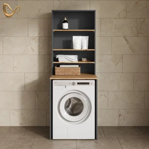 Waschmaschinenschrank Paolina Anthrazit/Goldkraft Eiche 66 x 88.2 cm 2 Teile mit Regal livinity®